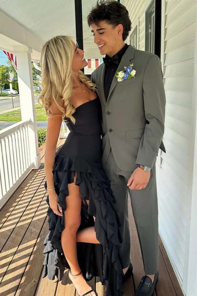 Strapless Black Pink Yellow Layered Long Prom Dresses, Black Pink Yellow Long Formal Dresses