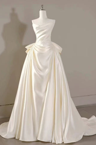Strapless Ivory Satin Wedding Dresses, Ivory Satin Wedding Gowns, Ivory Bridal Dresses