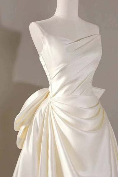 Strapless Ivory Satin Wedding Dresses, Ivory Satin Wedding Gowns, Ivory Bridal Dresses