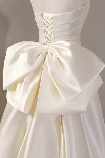 Strapless Ivory Satin Wedding Dresses, Ivory Satin Wedding Gowns, Ivory Bridal Dresses