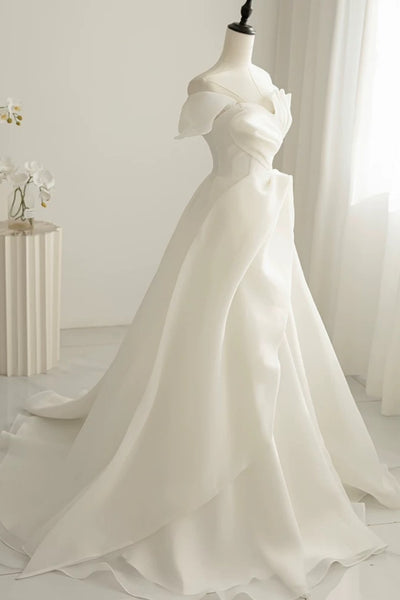 Strapless Ivory Wedding Dresses with Train, Ivory Wedding Gown, Ivory Bridal Dresses