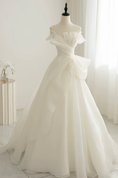 Strapless Ivory Wedding Dresses with Train, Ivory Wedding Gown, Ivory Bridal Dresses