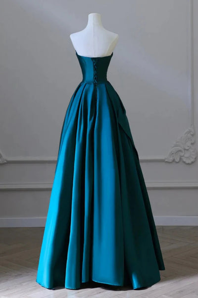 Sweetheart Neck Green Satin Long Prom Dresses, Green Satin Long Formal Evening Dresses