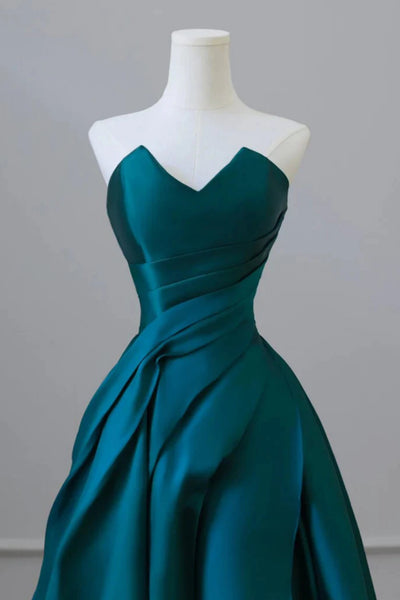 Sweetheart Neck Green Satin Long Prom Dresses, Green Satin Long Formal Evening Dresses