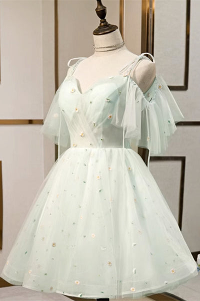 Sweetheart Neck Off the Shoulder Short Green Prom Dresses, Short Green Off Shoulder Formal Graduation Dresses