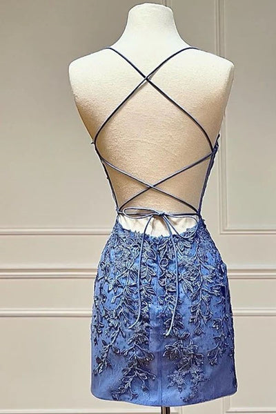 Sweetheart Neck Short Blue Lace Prom Dresses, Short Blue Lace Formal Homecoming Dresses EP2099