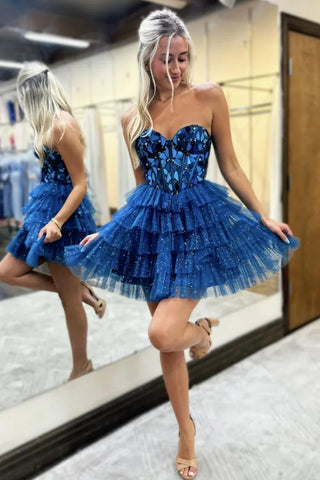 Sweetheart Neck Short Blue Pink Beaded Prom Dresses, Short Pink Blue Beaded Formal Homecoming Dresses