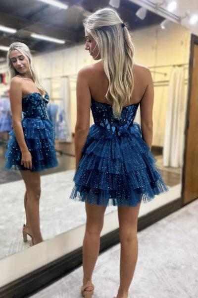 Sweetheart Neck Short Blue Pink Beaded Prom Dresses, Short Pink Blue Beaded Formal Homecoming Dresses
