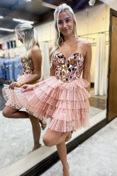 Sweetheart Neck Short Blue Pink Beaded Prom Dresses, Short Pink Blue Beaded Formal Homecoming Dresses