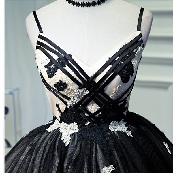 V Neck Lace Short Black Prom Dresses, Short V Neck Black Formal Homecoming Dresses