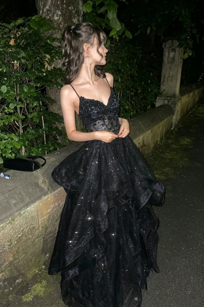V Neck Layered Black Burgundy Blue Beaded Long Prom Dresses, V Neck Beaded Long Formal Graduation Dresses