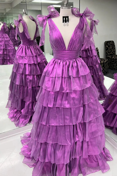 V Neck Pink Blue Purple Sage Prom Dresses, V Neck Long Formal Evening Dresses