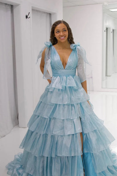 V Neck Pink Blue Purple Sage Prom Dresses, V Neck Long Formal Evening Dresses