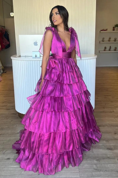 V Neck Pink Blue Purple Sage Prom Dresses, V Neck Long Formal Evening Dresses