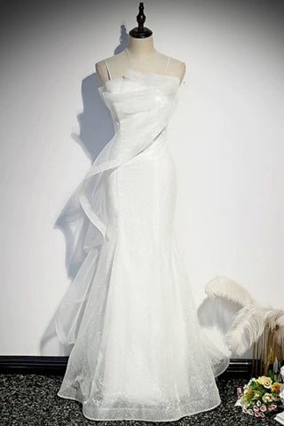 White Mermaid Long Prom Dresses, Shiny White Mermaid Long Formal Evening Dresses