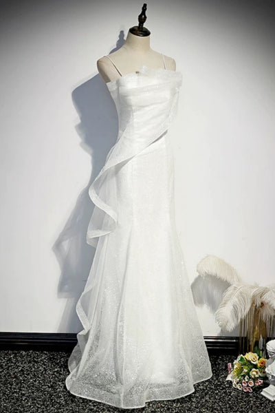 White Mermaid Long Prom Dresses, Shiny White Mermaid Long Formal Evening Dresses