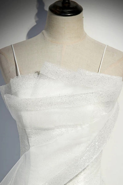 White Mermaid Long Prom Dresses, Shiny White Mermaid Long Formal Evening Dresses