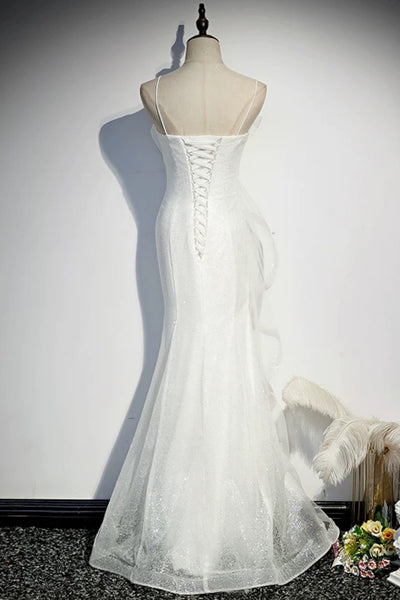 White Mermaid Long Prom Dresses, Shiny White Mermaid Long Formal Evening Dresses