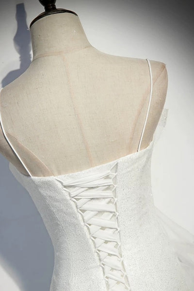 White Mermaid Long Prom Dresses, Shiny White Mermaid Long Formal Evening Dresses