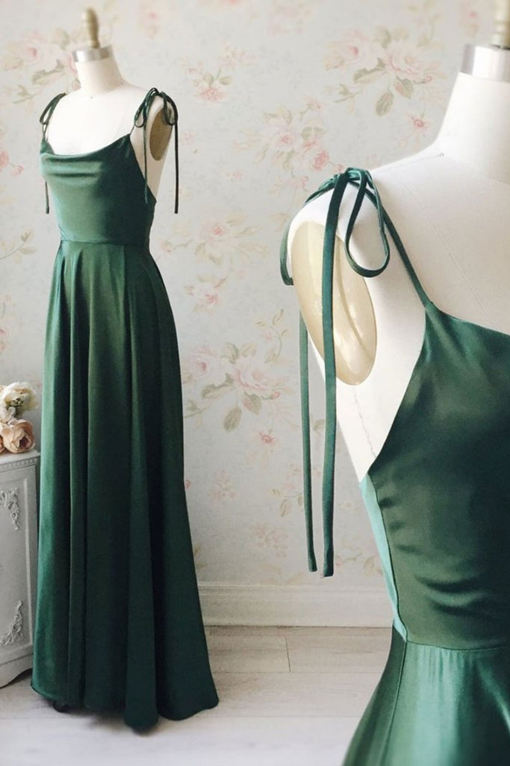 A Line Thin Straps Green Long Prom Dresses, Green Formal Graduation Evening Dresses EP1467