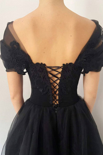 Cap Sleeves V Neck Black Lace Long Prom Dresses, V Neck Black Formal Dresses, Black Lace Evening Dresses EP1705