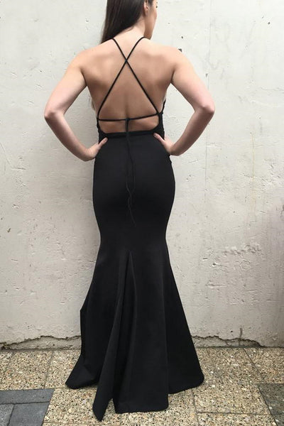 Elegant Mermaid Backless Black Long Prom Dresses, Mermaid Black Formal Dresses, Backless Black Evening Dresses EP1481