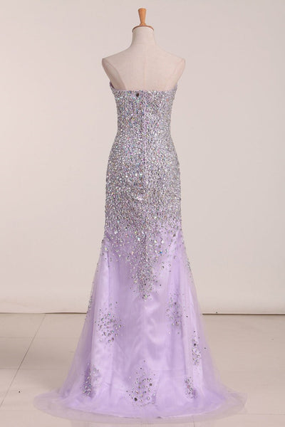 Gorgeous Mermaid Strapless Purple Beaded Long Prom Dresses, Mermaid Purple Beaded Formal Evening Dresses, Purple Ball Gown EP1437