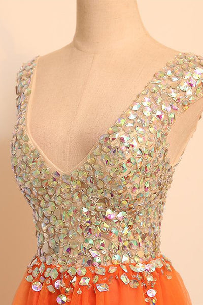 Gorgeous V Neck Open Back Orange Short Prom Homecoming Dresses, Short Orange Formal Evening Dresses EP1591