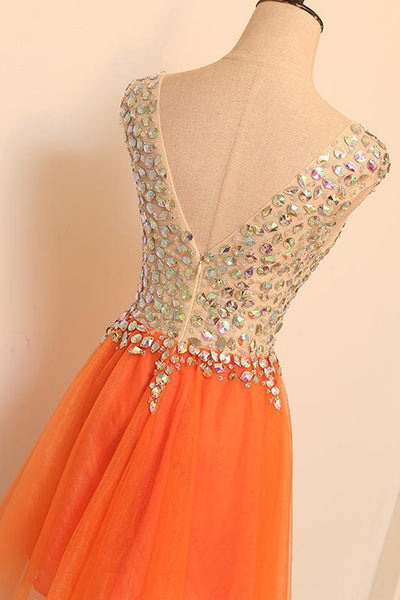 Gorgeous V Neck Open Back Orange Short Prom Homecoming Dresses, Short Orange Formal Evening Dresses EP1591
