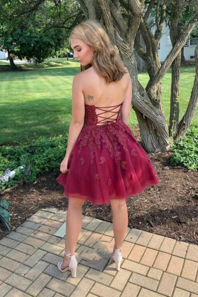 Halter Neck Short Burgundy Lace Prom Dresses, Short Wine Red Lace Graduation Homecoming Dresses