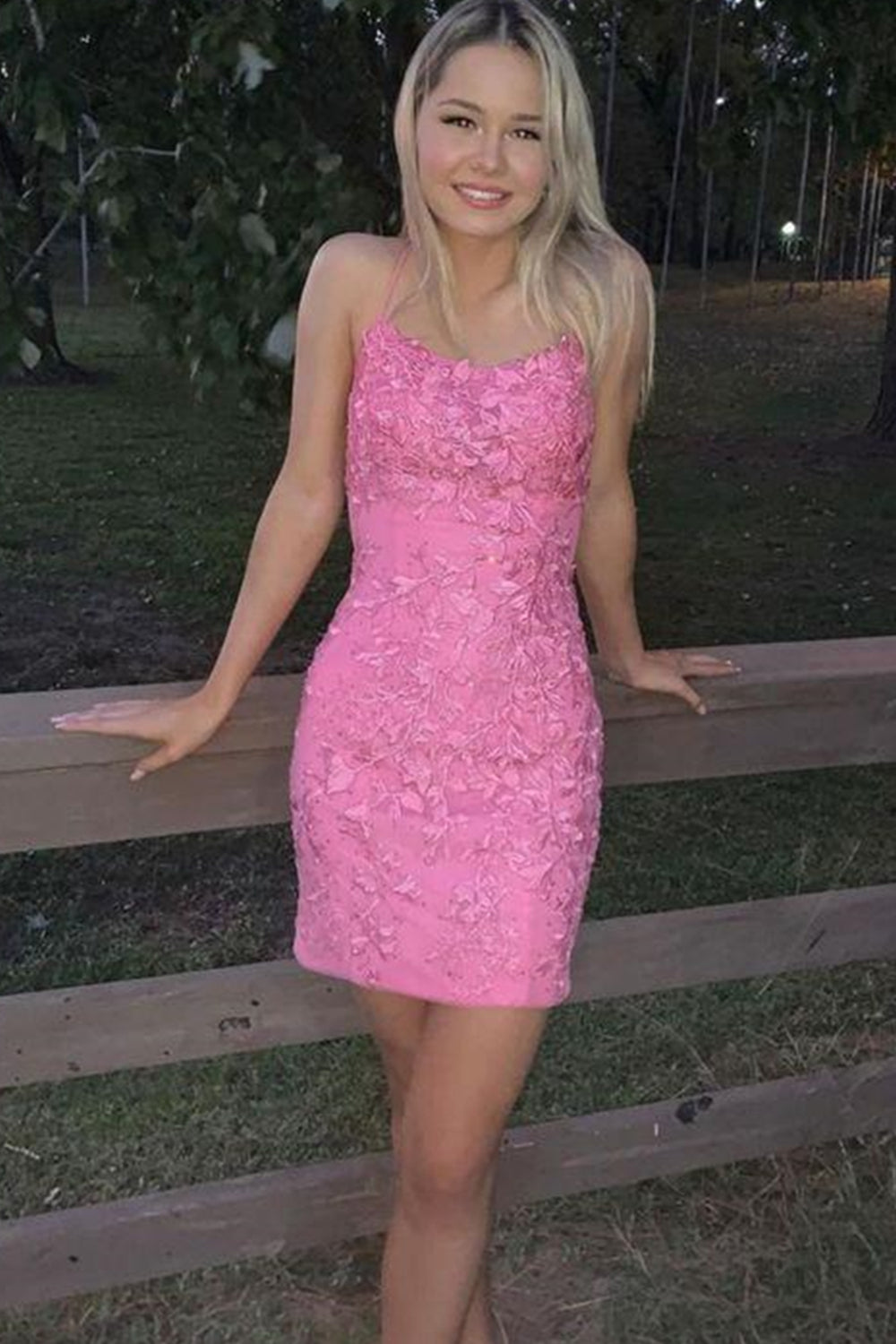 Mermaid Pink Lace Short Prom Dresses, Mermaid Pink Homecoming Dresses, Pink Lace Formal Evening Dresses EP1484