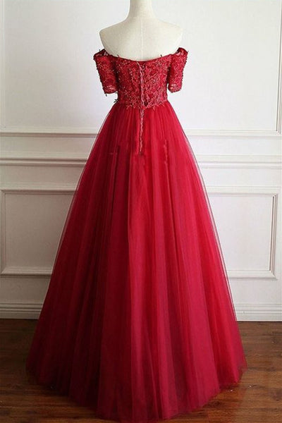 Off Shoulder Burgundy Lace Long Prom Dresses, Burgundy Lace Formal Dresses, Burgundy Evening Dresses EP1634