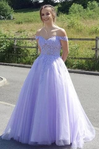Off Shoulder Purple Lace Long Prom Dresses, Off the Shoulder Purple Formal Dresses, Purple Lace Evening Dresses EP1428