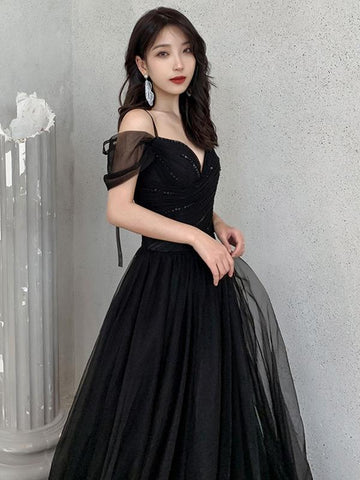 Off the Shoulder Black Long Prom Dresses, Black Off Shoulder Formal Evening Graduation Dresses