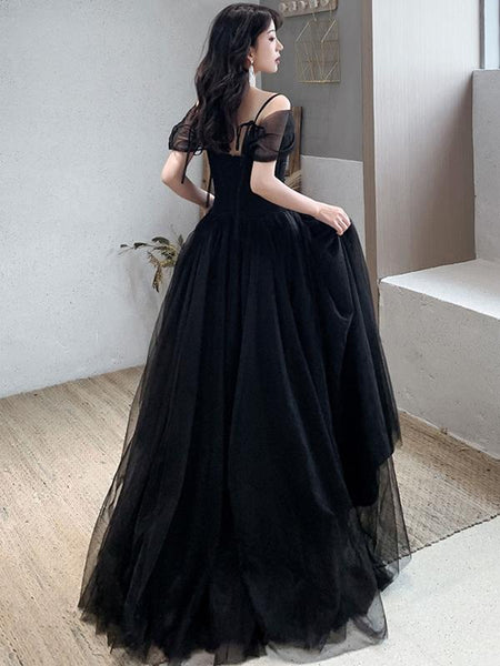 Off the Shoulder Black Long Prom Dresses, Black Off Shoulder Formal Evening Graduation Dresses