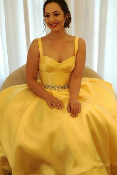 Open Back Ankle Length Yellow Prom Homecoming Dresses, Yellow Ankle Length Formal Graduation Evening Dresses EP1626