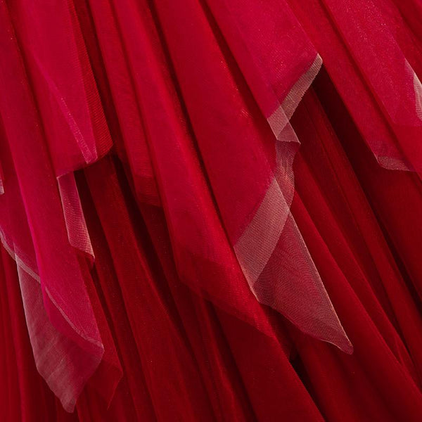 Red V Neck Long Prom Dresses with Corset Back, Red Floor Length Prom Gown, Evening Dresses