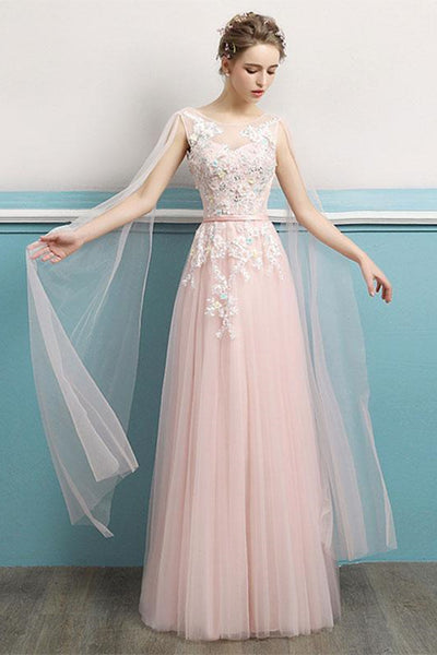 Round Neck Pink Lace Long Prom Dresses, Pink Lace Formal Dresses, Pink Evening Dresses EP1391