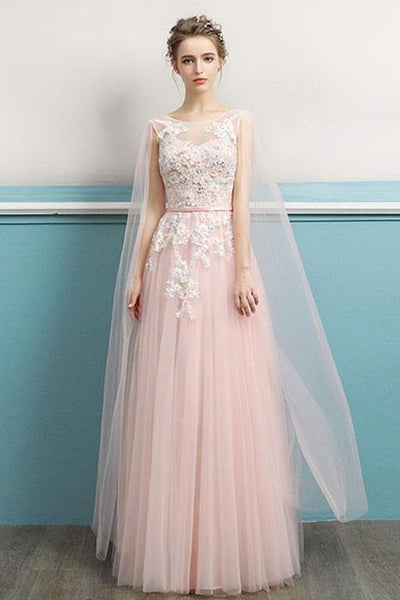 Round Neck Pink Lace Long Prom Dresses, Pink Lace Formal Dresses, Pink Evening Dresses EP1391