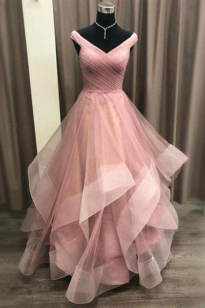 Shiny Tulle Off Shoulder Champagne/Burgundy Long Prom Dresses, Champagne/Burgundy Formal Evening Dresses EP1854