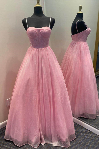 Shiny Tulle Open Back Pink/Blue Long Prom Dresses, Pink/Blue Tulle Formal Graduation Evening Dresses EP1746