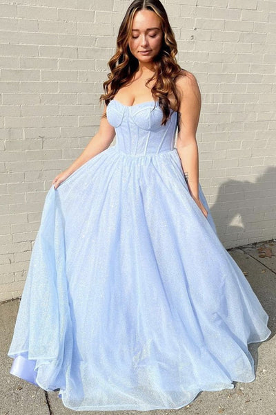 Shiny Tulle Open Back Pink/Blue Long Prom Dresses, Pink/Blue Tulle Formal Graduation Evening Dresses EP1746