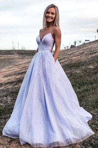 Shiny V Neck Backless Purple Long Prom Dresses, Sparkly Backless Purple Formal Dresses, Purple Evening Dresses
