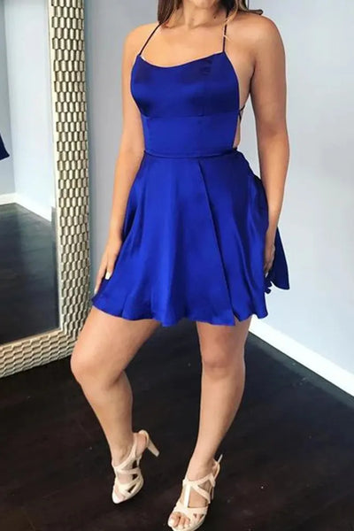 Short Backless Blue Yellow Pink Prom Dresses, Open Back Short Formal Homecoming Dresses