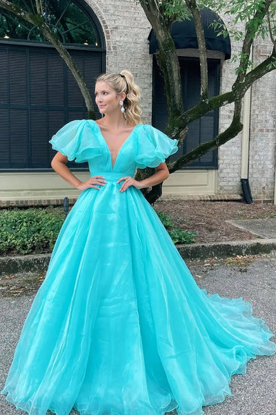 Short Sleeves Orange Green Long Prom Dresses, Orange Green Long Formal Evening Dresses