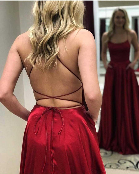 Simple Backless Light Blue/Green/Burgundy Long Prom Dresses with High Slit, Light Blue/Green/Burgundy Satin Formal Graduation Evening Dresses EP1804