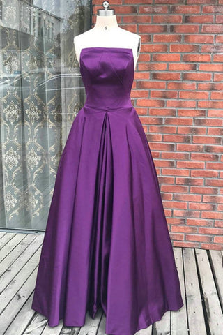 Simple Backless Purple Satin Long Prom Dresses, Backless Purple Formal Dresses, Purple Evening Dresses EP1547