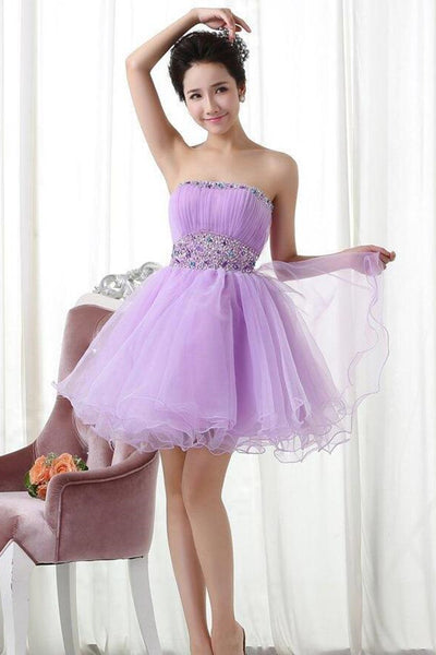 Strapless Beaded Short Lavender Prom Dresses, Lavender Homecoming Dresses, Short Lilac Formal Evening Dresses EP1371