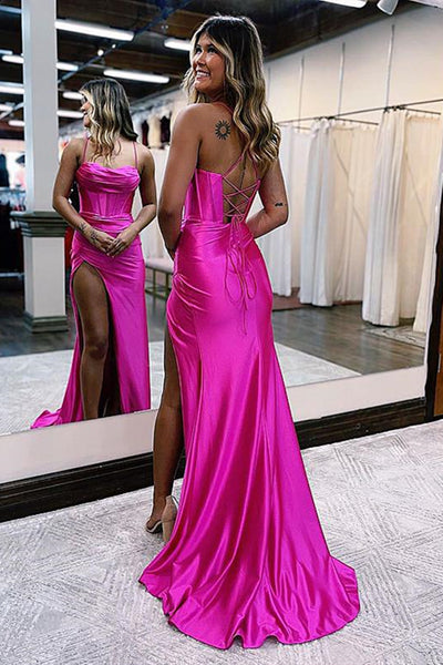 Sweetheart Neck Hot Pink Royal Blue Black Prom Dresses, Hot Pink Royal Blue Black Long Formal Evening Dresses