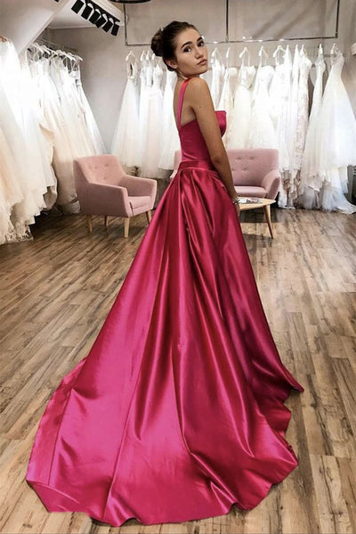 Unique Fuchsia Satin Long Prom Dresses, Long Fuchsia Formal Graduation Evening Dresses EP1733
